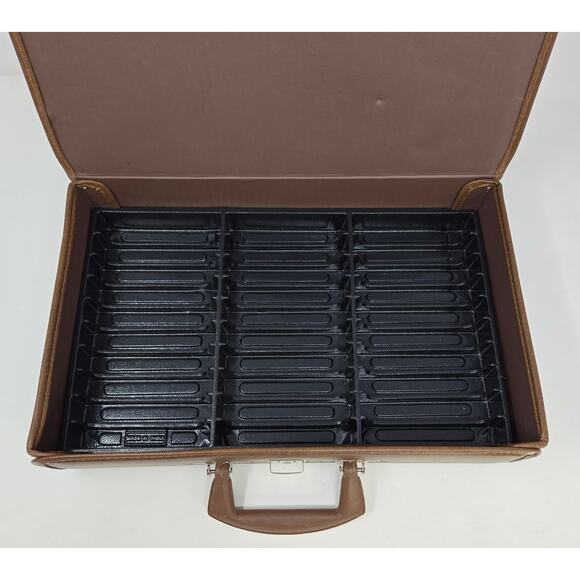 Cassette Tape Storage Carrying Case Brown Vinyl Holds 30 Handle 14.5" x 9" - Picture 2 of 15
